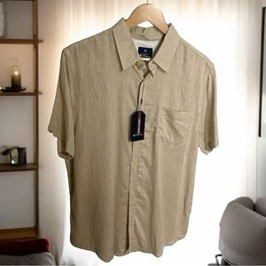 Ben Sherman‎ Khaki Linen Blend Short Sleeve Casual Button Front Shirt